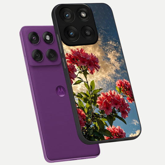  Red Bloom Skies phone case For Moto Edge 60 Pro showing premium glass back cover with detailed artwork