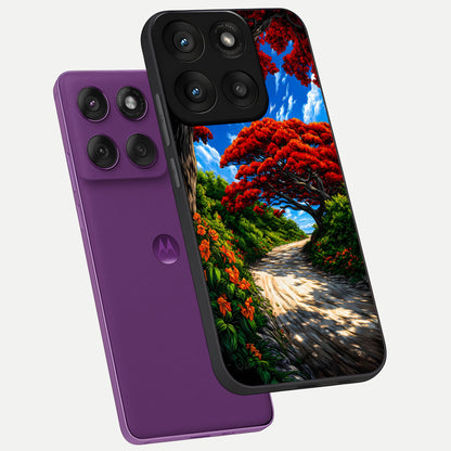  Red Trees Pathway phone case For Moto Edge 60 Pro showing premium glass back cover with detailed artwork