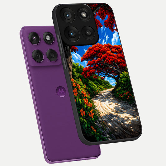  Red Trees Pathway phone case For Moto Edge 60 Pro showing premium glass back cover with detailed artwork