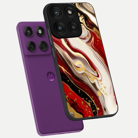  Red And White Marble phone case For Moto Edge 60 Pro showing premium glass back cover with detailed artwork