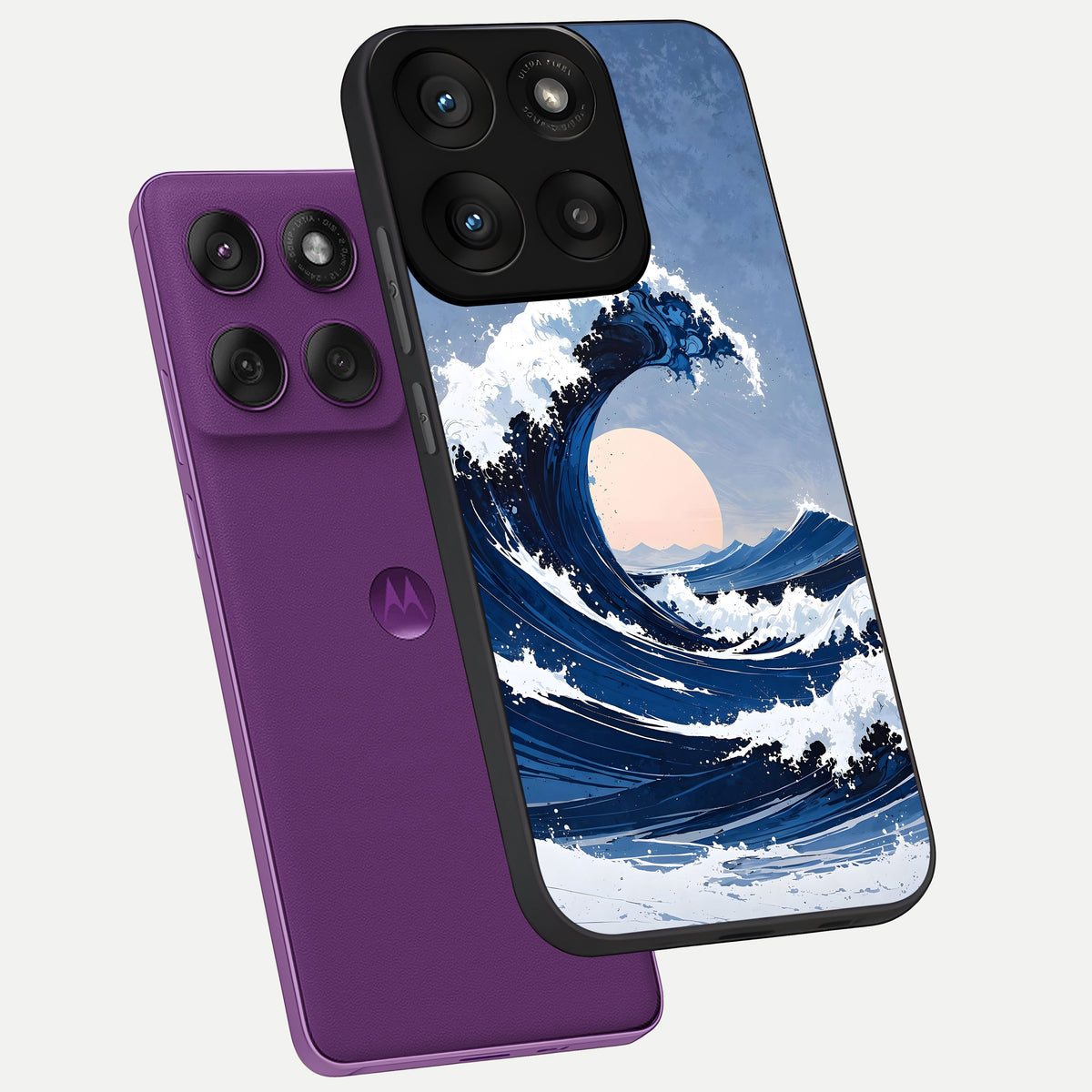  Rising Tide Power phone case For Moto Edge 60 Pro showing premium glass back cover with detailed artwork