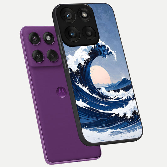  Rising Tide Power phone case For Moto Edge 60 Pro showing premium glass back cover with detailed artwork