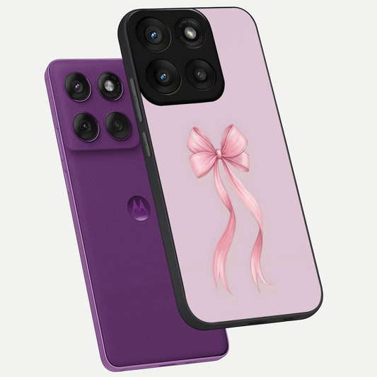  Soft Blush Bow phone case For Moto Edge 60 Pro showing premium glass back cover with detailed artwork