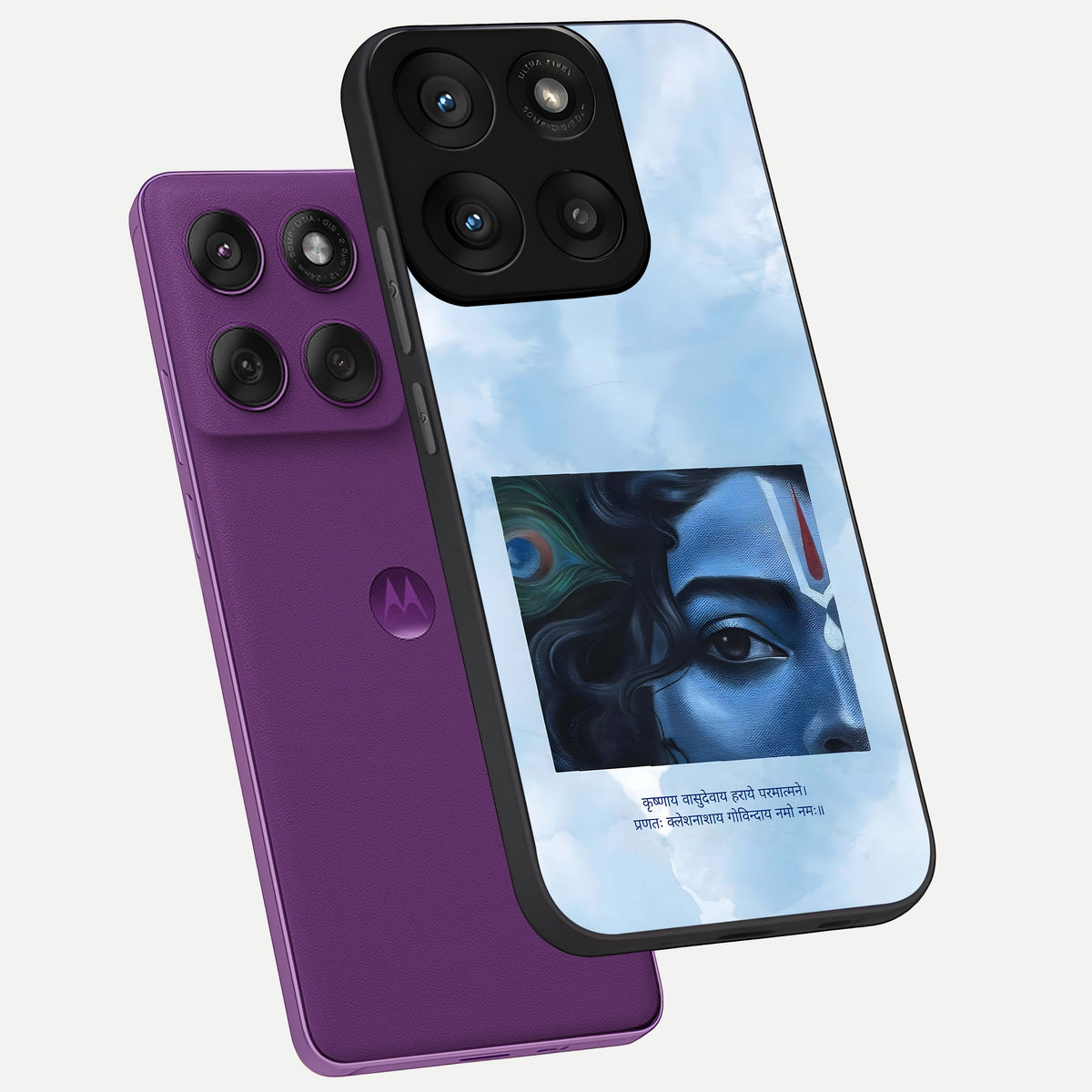  Spiritual Krishna phone case For Moto Edge 60 Pro showing premium glass back cover with detailed artwork