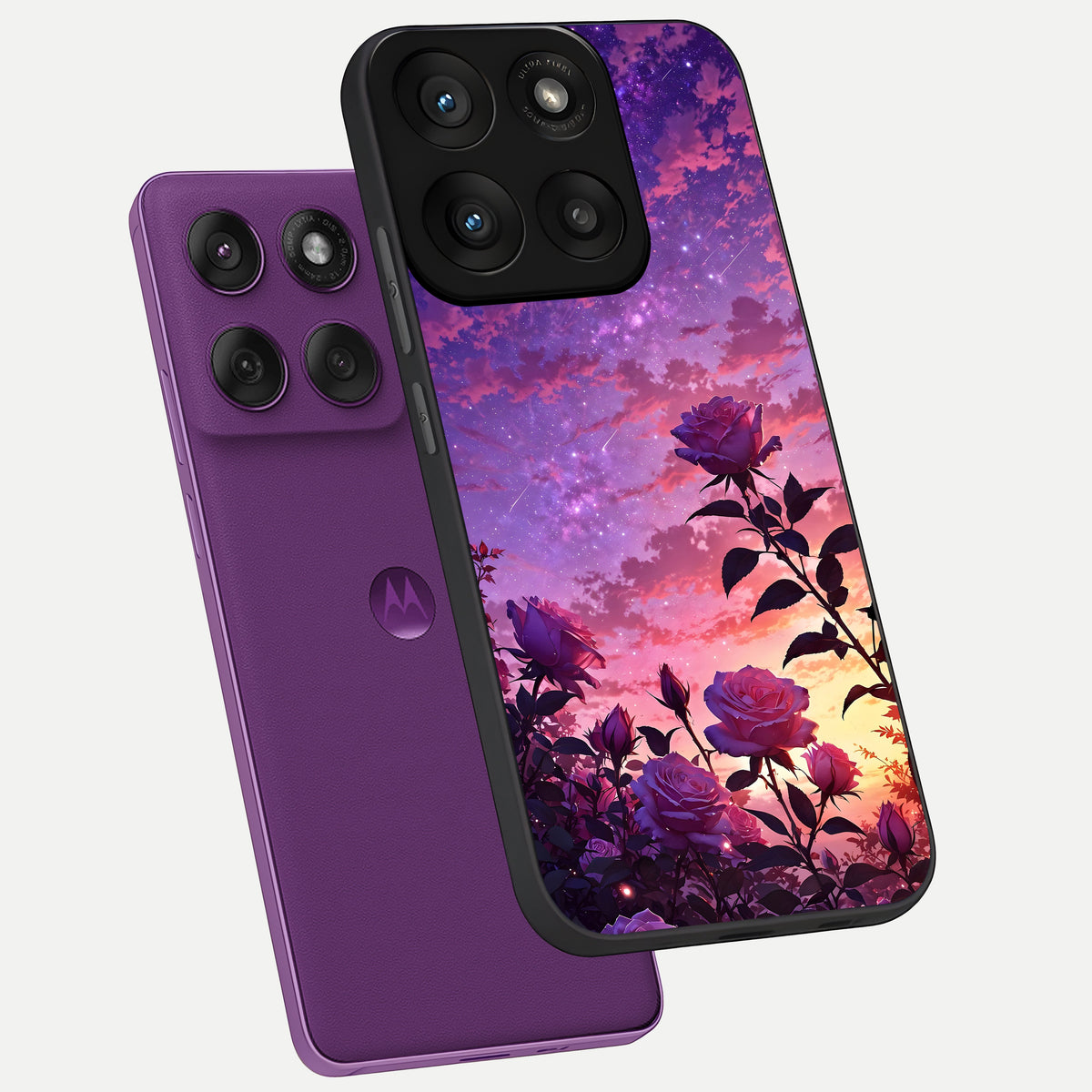  Starlit Rose Twilight phone case For Moto Edge 60 Pro showing premium glass back cover with detailed artwork