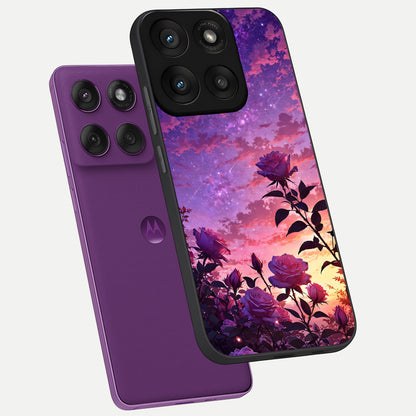  Starlit Rose Twilight phone case For Moto Edge 60 Pro showing premium glass back cover with detailed artwork