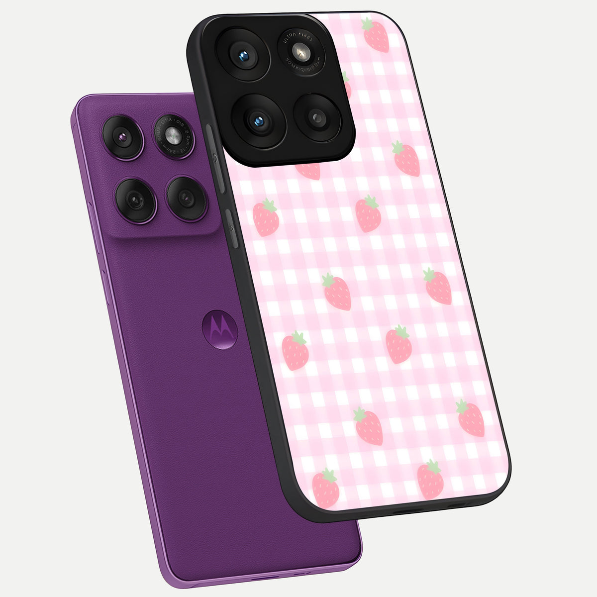  Strawberry Picnic Love phone case For Moto Edge 60 Pro showing premium glass back cover with detailed artwork