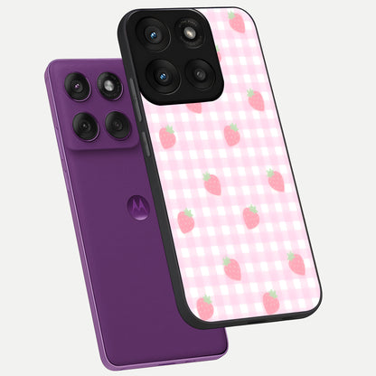  Strawberry Picnic Love phone case For Moto Edge 60 Pro showing premium glass back cover with detailed artwork