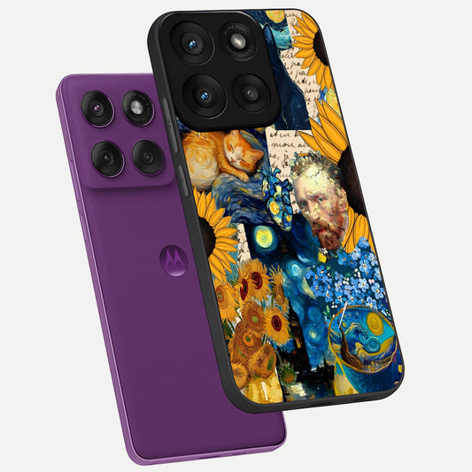  Sunflower Chic Mood Custom Name phone case For Moto Edge 60 Pro showing premium glass back cover with detailed artwork