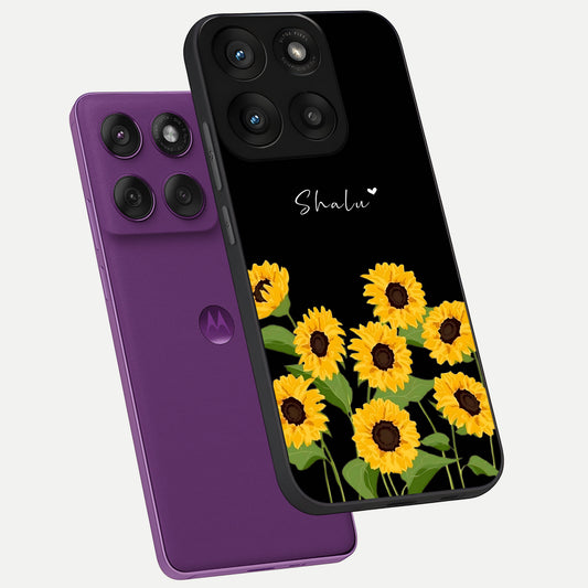  Sunflower Sky Bloom phone case For Moto Edge 60 Pro showing premium glass back cover with detailed artwork