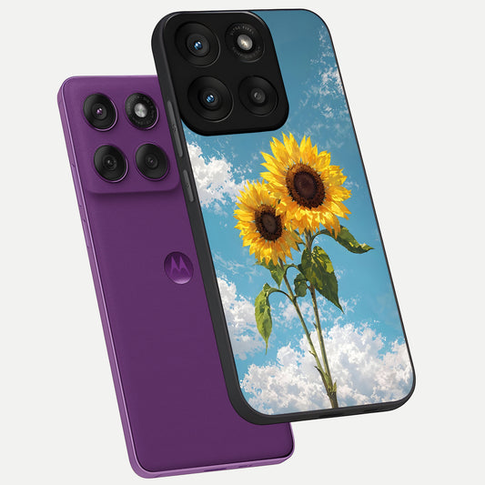  Sunlit Daisy Glow phone case For Moto Edge 60 Pro showing premium glass back cover with detailed artwork