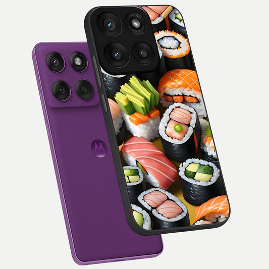  Sushi Food Pattern phone case For Moto Edge 60 Pro showing premium glass back cover with detailed artwork