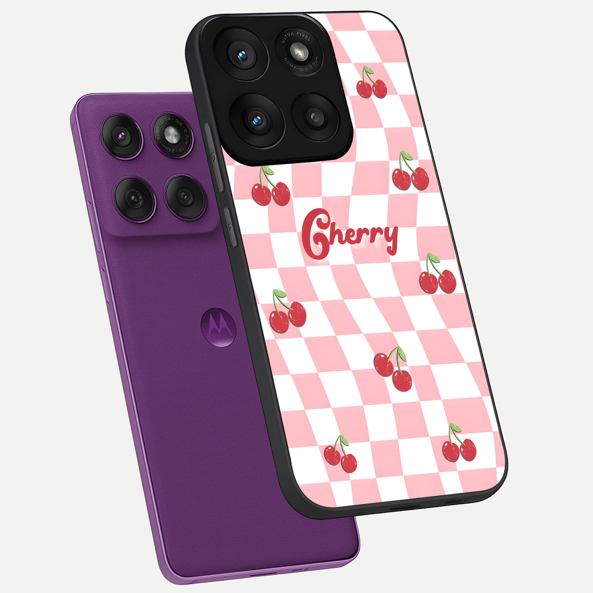 Sweet Cherry Vibes phone case For Moto Edge 60 Pro showing premium glass back cover with detailed artwork