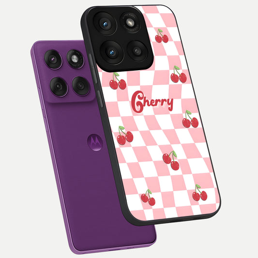  Sweet Cherry Vibes phone case For Moto Edge 60 Pro showing premium glass back cover with detailed artwork