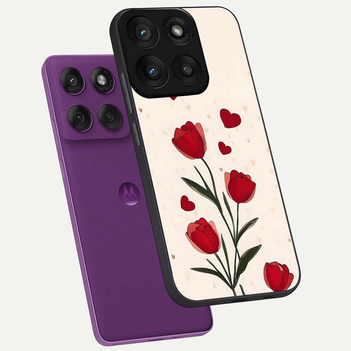  Tulip With Heart phone case For Moto Edge 60 Pro showing premium glass back cover with detailed artwork