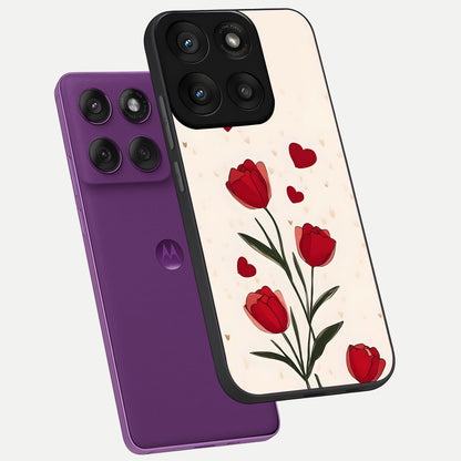 Tulip With Heart phone case For Moto Edge 60 Pro showing premium glass back cover with detailed artwork