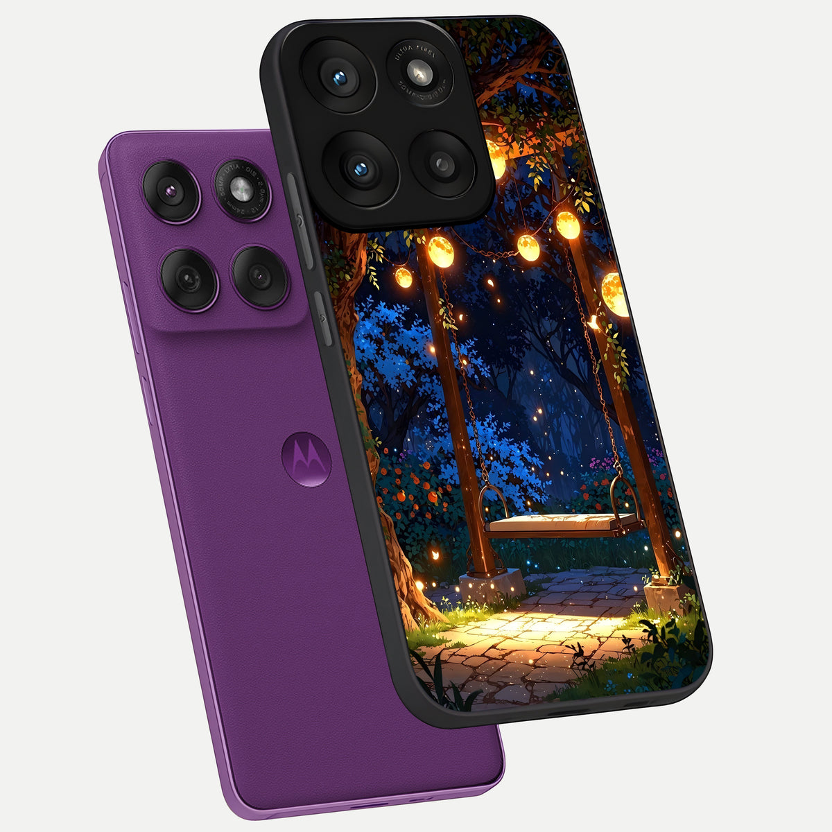  Twilight Garden Swing phone case For Moto Edge 60 Pro showing premium glass back cover with detailed artwork