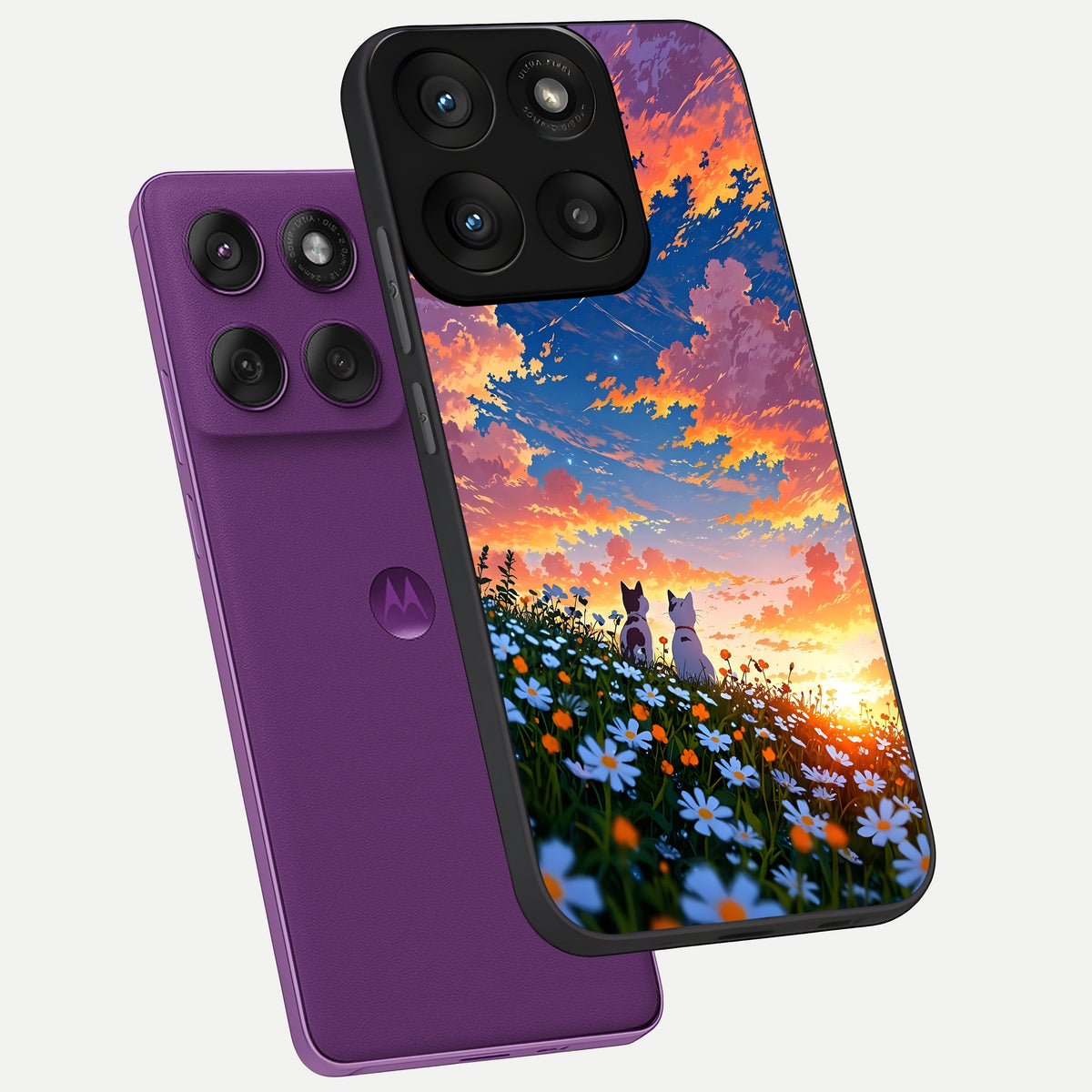  Two Cats Friends phone case For Moto Edge 60 Pro showing premium glass back cover with detailed artwork
