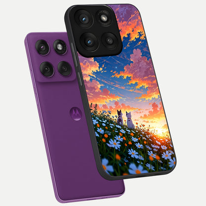  Two Cats Friends phone case For Moto Edge 60 Pro showing premium glass back cover with detailed artwork