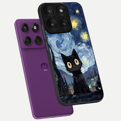  Van Gogh Cat phone case For Moto Edge 60 Pro showing premium glass back cover with detailed artwork