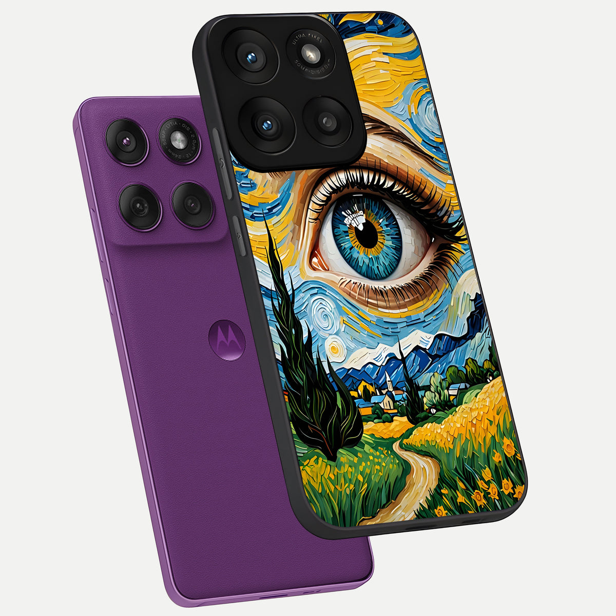  Van Gogh Eye phone case For Moto Edge 60 Pro showing premium glass back cover with detailed artwork
