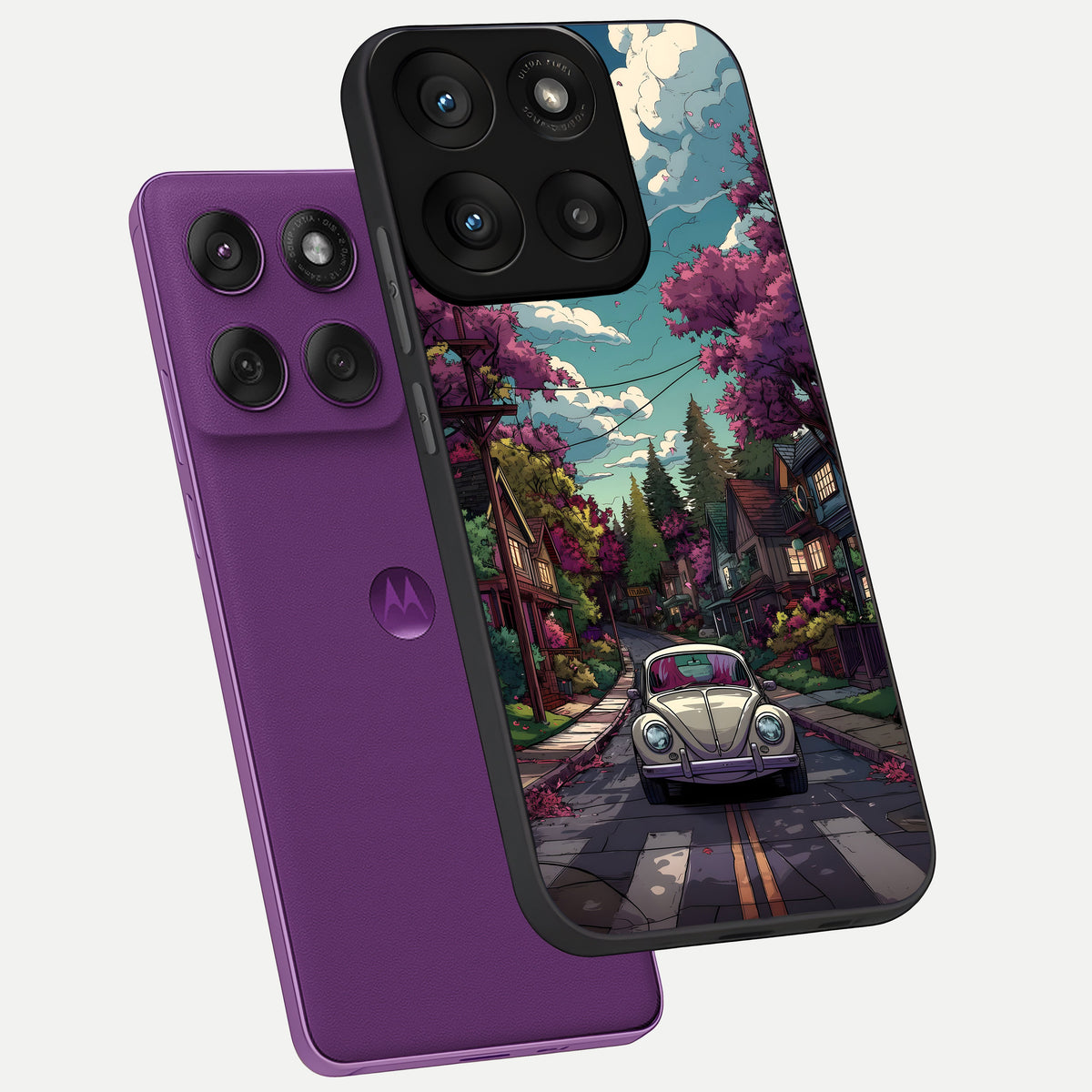  Vintage Street Drive phone case For Moto Edge 60 Pro showing premium glass back cover with detailed artwork