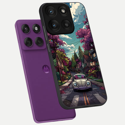  Vintage Street Drive phone case For Moto Edge 60 Pro showing premium glass back cover with detailed artwork