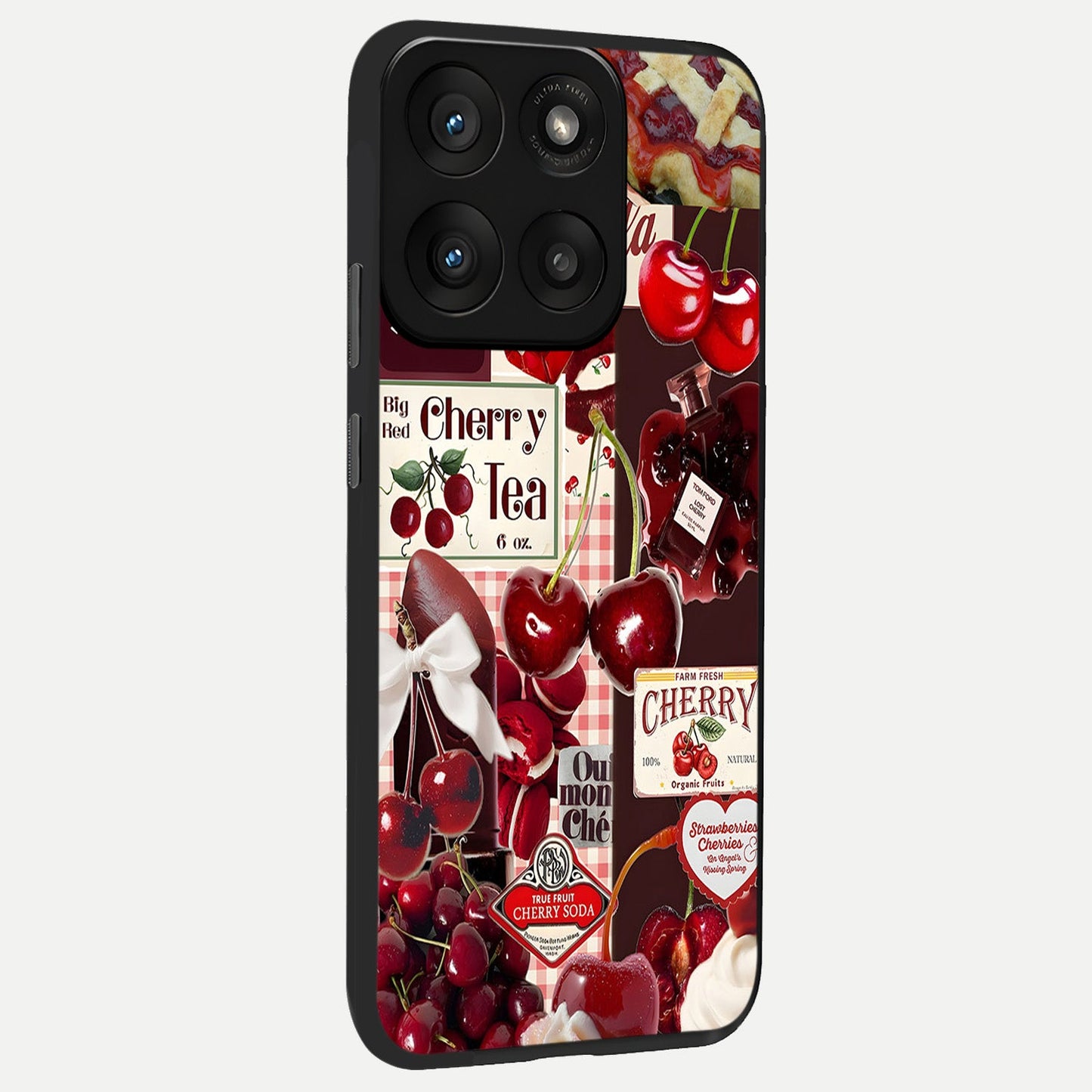  Aesthetic Cherry Tea back cover For Moto Edge 60 Pro slim fit glass case with vibrant aesthetic design