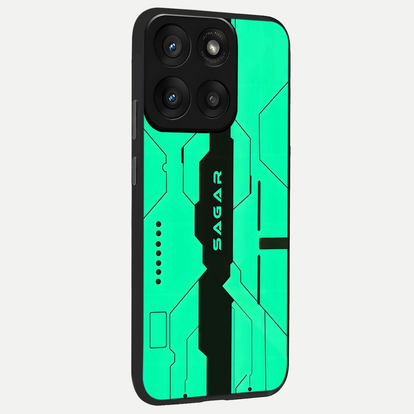  Aqua Tech CYBERPUNK Custom Name back cover For Moto Edge 60 Pro slim fit glass case with vibrant aesthetic design