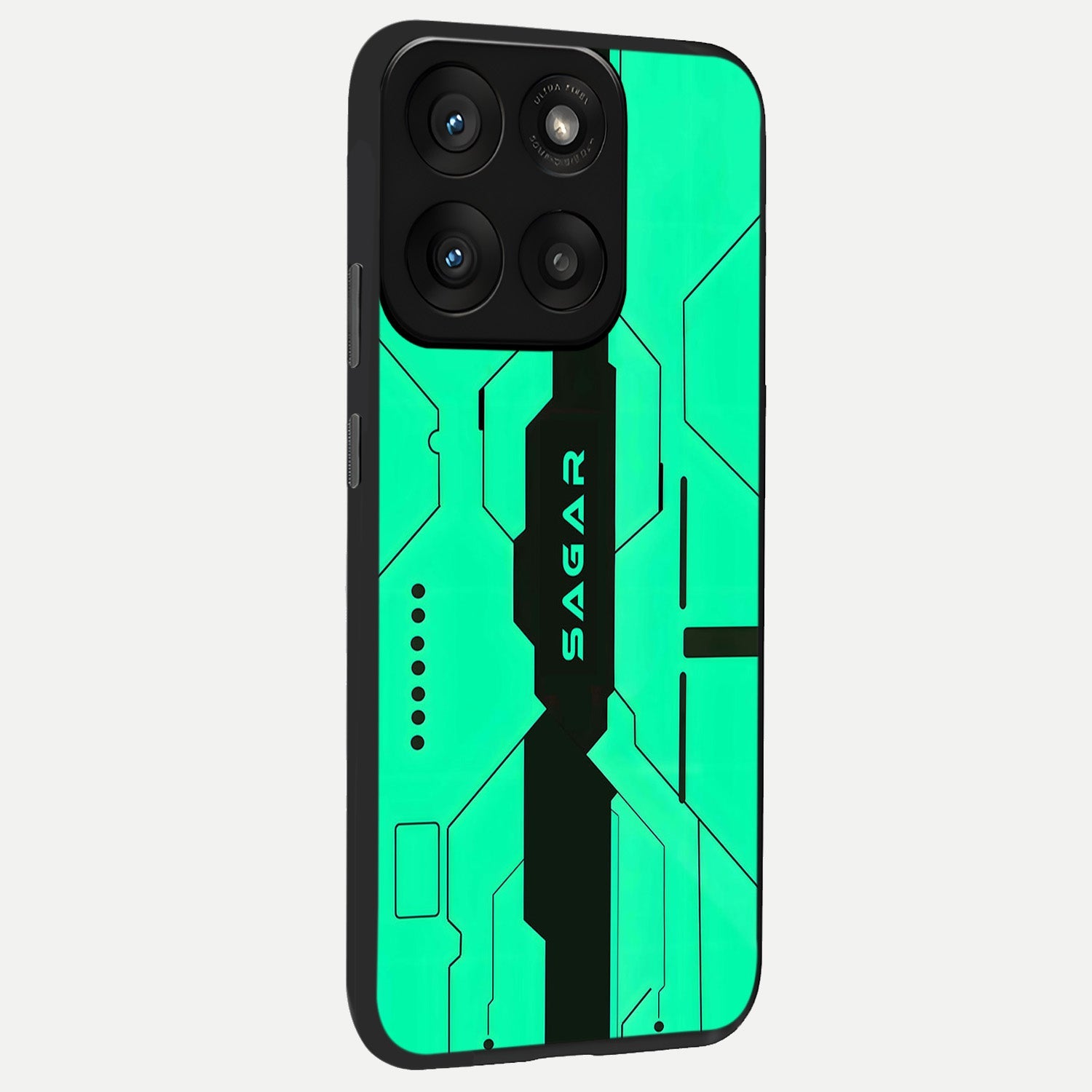  Aqua Tech CYBERPUNK Custom Name back cover For Moto Edge 60 Pro slim fit glass case with vibrant aesthetic design