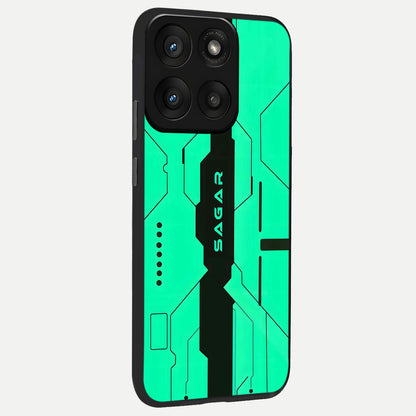  Aqua Tech CYBERPUNK Custom Name back cover For Moto Edge 60 Pro slim fit glass case with vibrant aesthetic design
