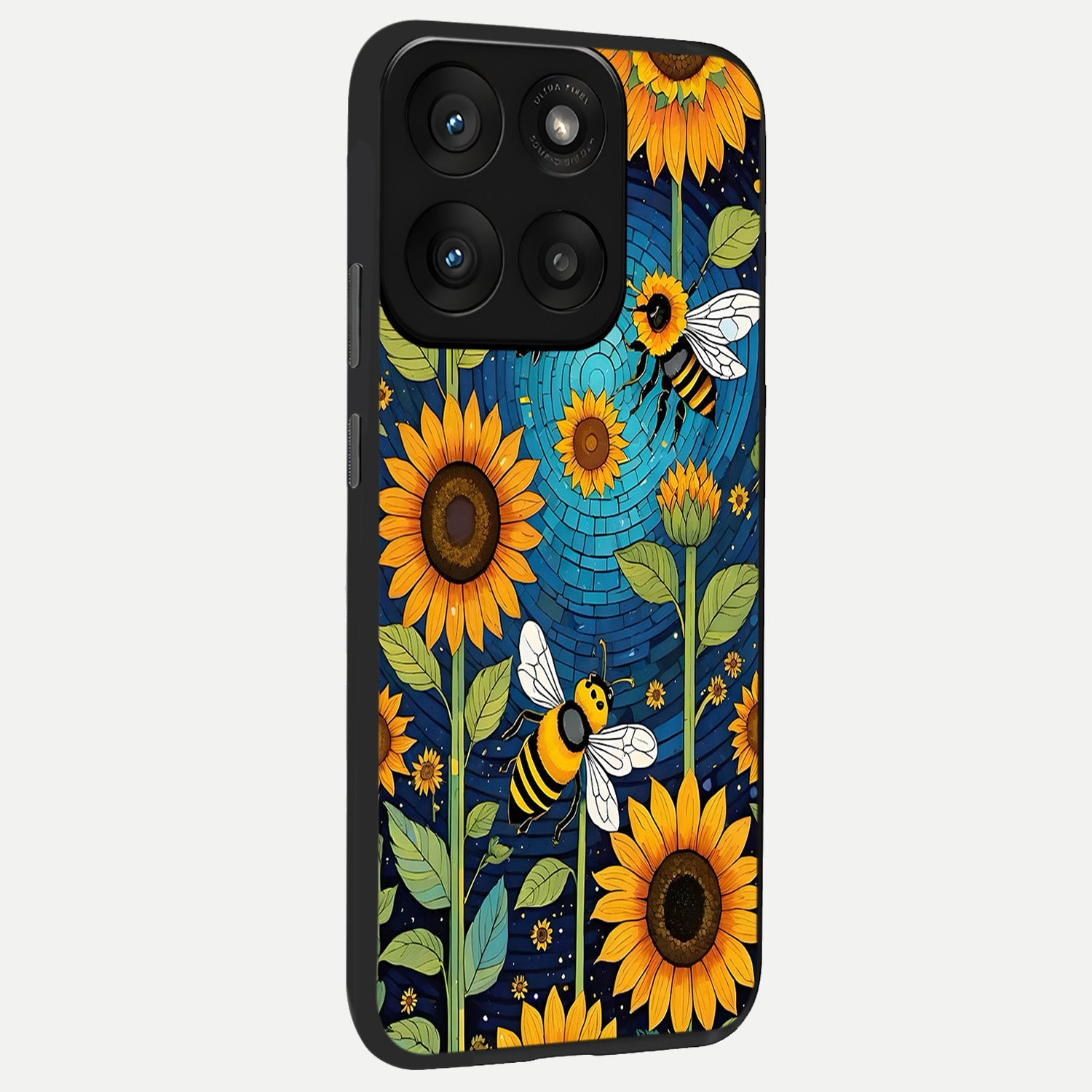  Bees And Sunflowers back cover For Moto Edge 60 Pro slim fit glass case with vibrant aesthetic design