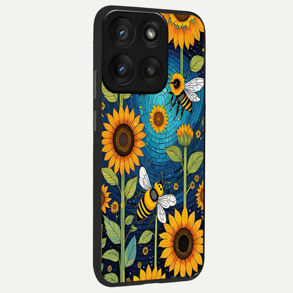  Bees And Sunflowers back cover For Moto Edge 60 Pro slim fit glass case with vibrant aesthetic design