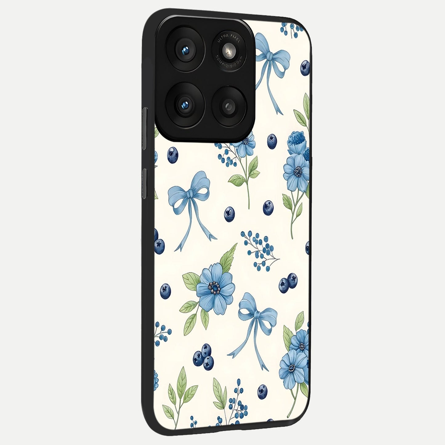  Blue Flower And Bow back cover For Moto Edge 60 Pro slim fit glass case with vibrant aesthetic design