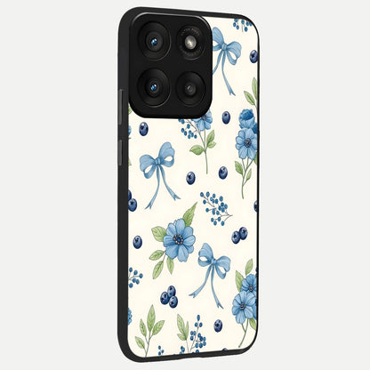  Blue Flower And Bow back cover For Moto Edge 60 Pro slim fit glass case with vibrant aesthetic design