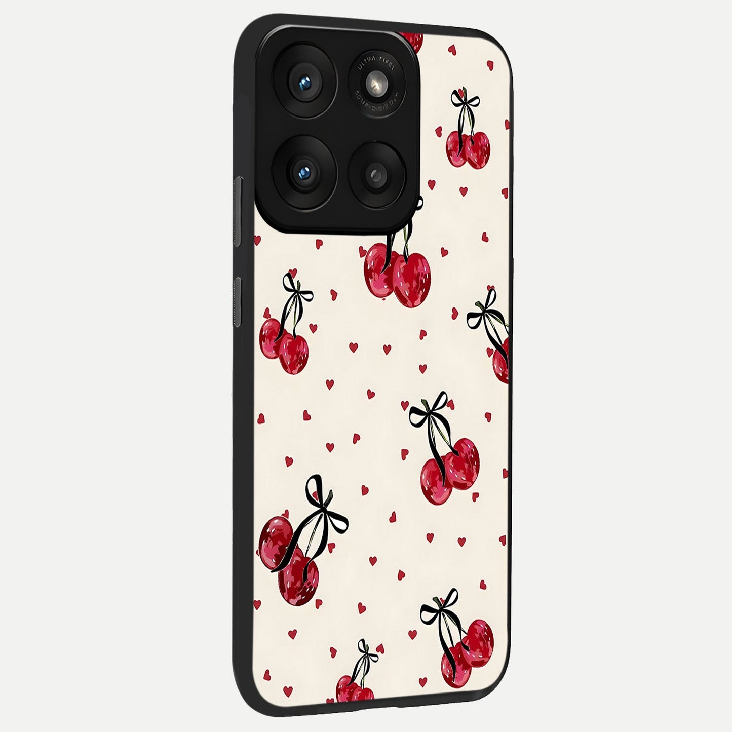  Cherry Heart Bow back cover For Moto Edge 60 Pro slim fit glass case with vibrant aesthetic design