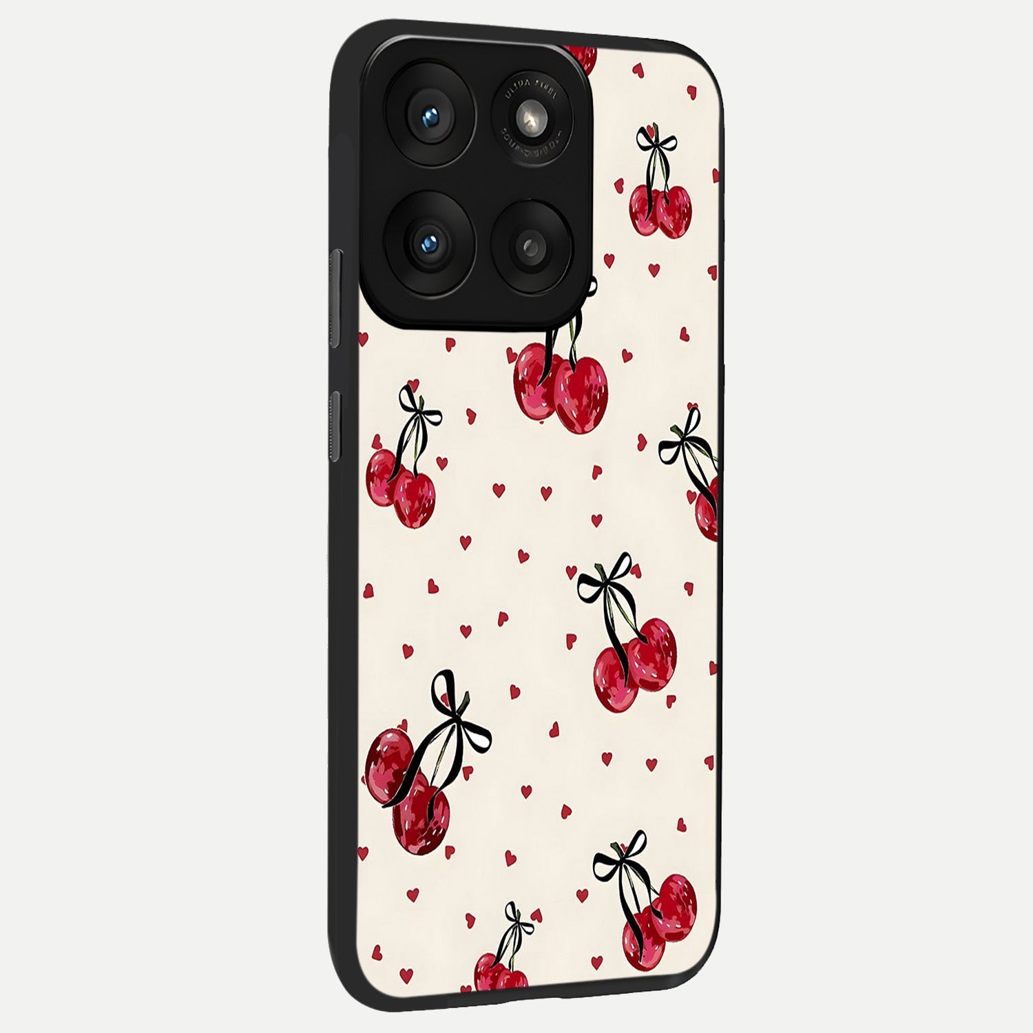  Cherry Heart Bow back cover For Moto Edge 60 Pro slim fit glass case with vibrant aesthetic design