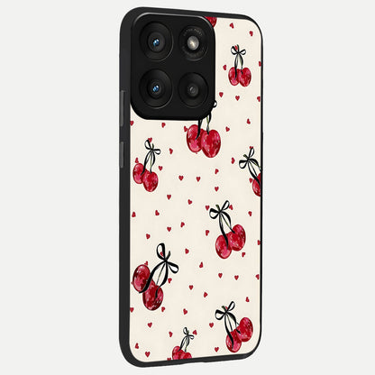  Cherry Heart Bow back cover For Moto Edge 60 Pro slim fit glass case with vibrant aesthetic design
