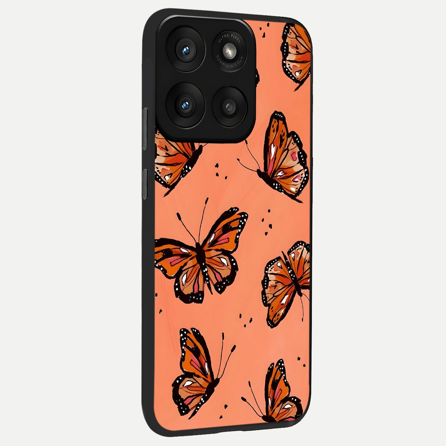  Coral Wing Butterfly back cover For Moto Edge 60 Pro slim fit glass case with vibrant aesthetic design