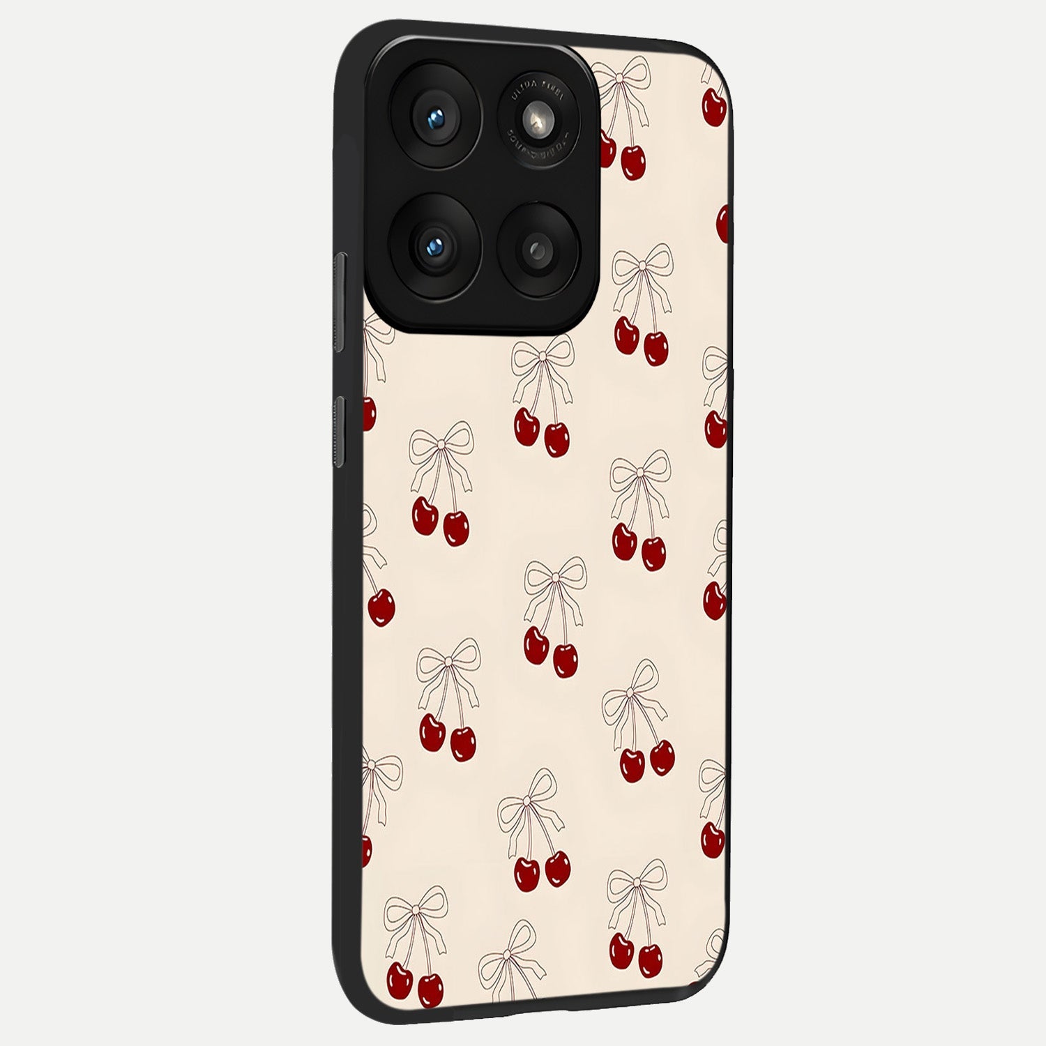  Cute Cherry Pattern back cover For Moto Edge 60 Pro slim fit glass case with vibrant aesthetic design