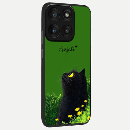  Emerald Cat Custom Name back cover For Moto Edge 60 Pro slim fit glass case with vibrant aesthetic design