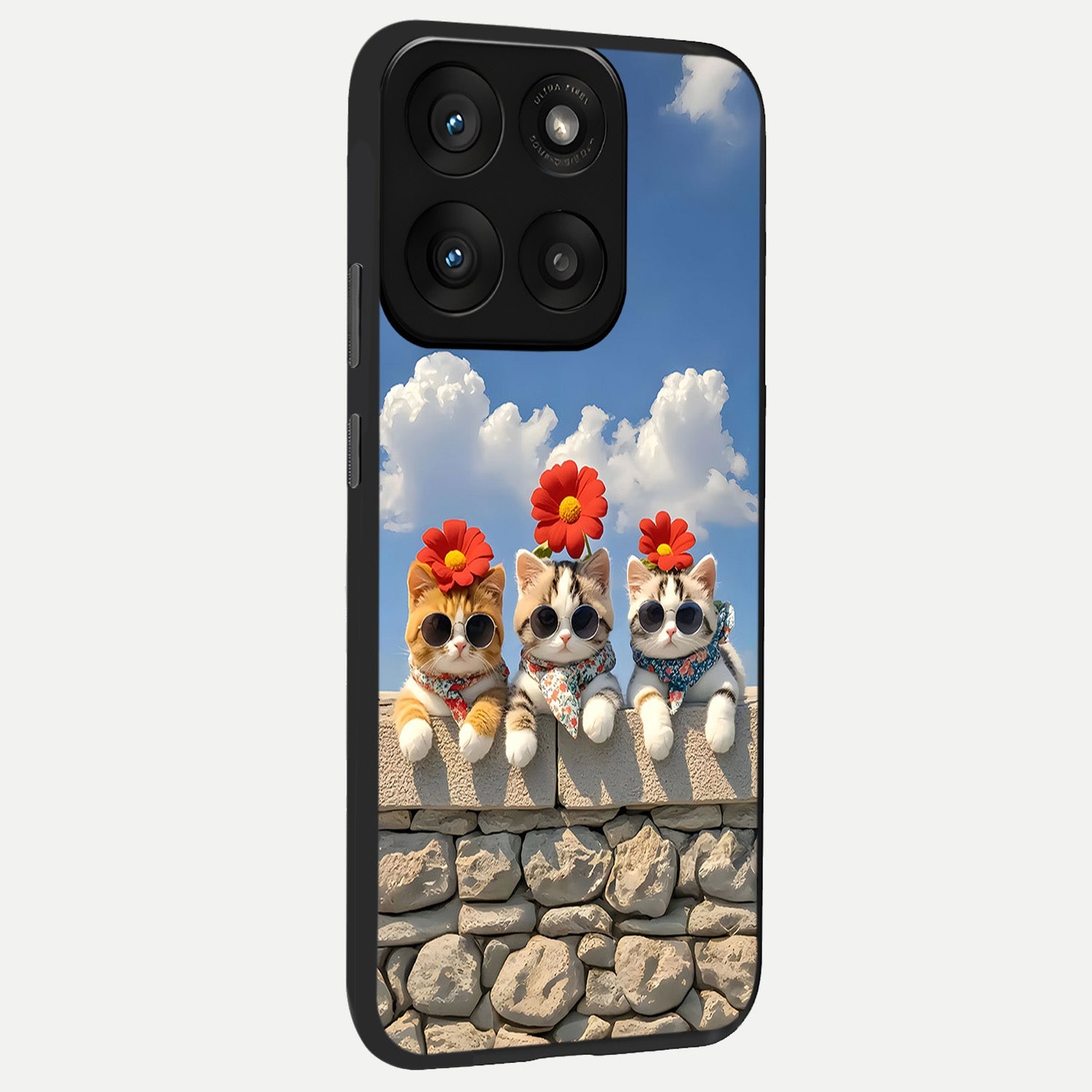  Floral Kitty Squad back cover For Moto Edge 60 Pro slim fit glass case with vibrant aesthetic design