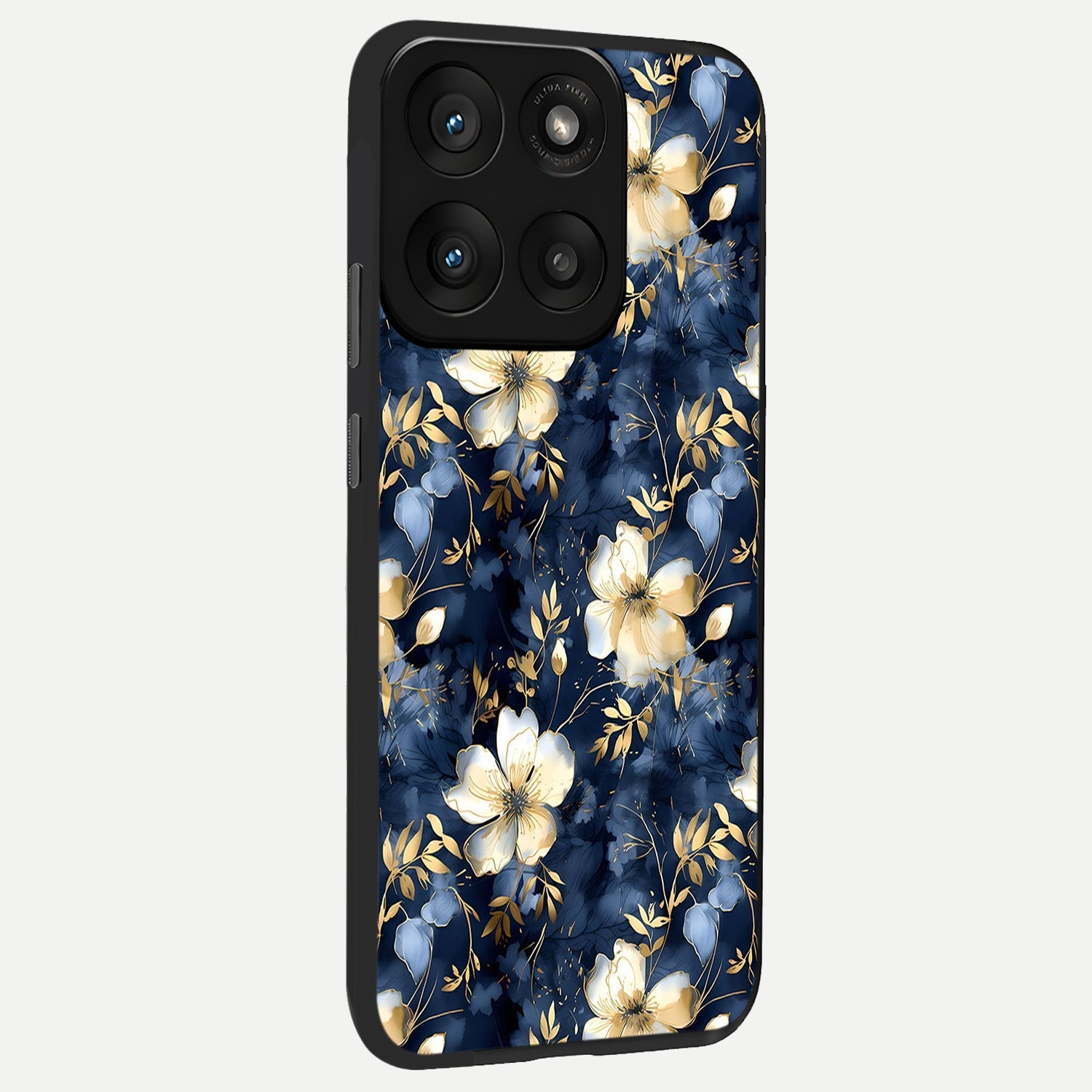  Golden Midnight Bloom back cover For Moto Edge 60 Pro slim fit glass case with vibrant aesthetic design