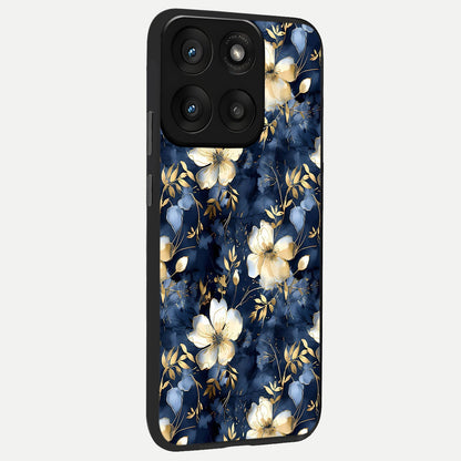  Golden Midnight Bloom back cover For Moto Edge 60 Pro slim fit glass case with vibrant aesthetic design