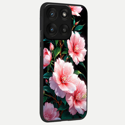  Peach Flower back cover For Moto Edge 60 Pro slim fit glass case with vibrant aesthetic design