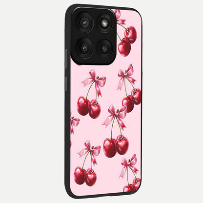  Red Cherries Pattern back cover For Moto Edge 60 Pro slim fit glass case with vibrant aesthetic design