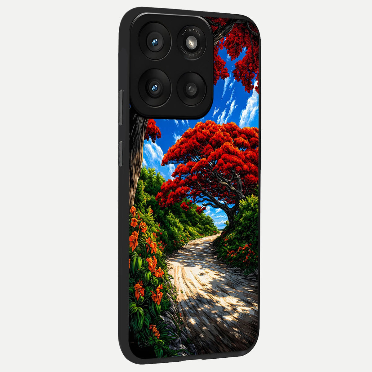  Red Trees Pathway back cover For Moto Edge 60 Pro slim fit glass case with vibrant aesthetic design