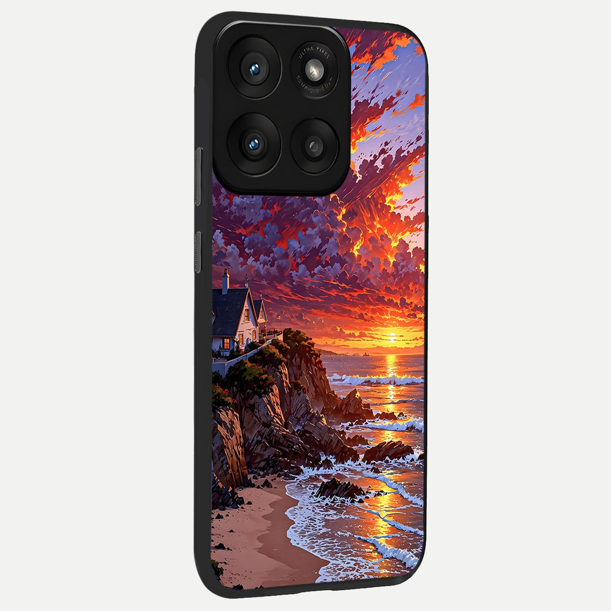 Sunset House By Sea back cover For Moto Edge 60 Pro slim fit glass case with vibrant aesthetic design