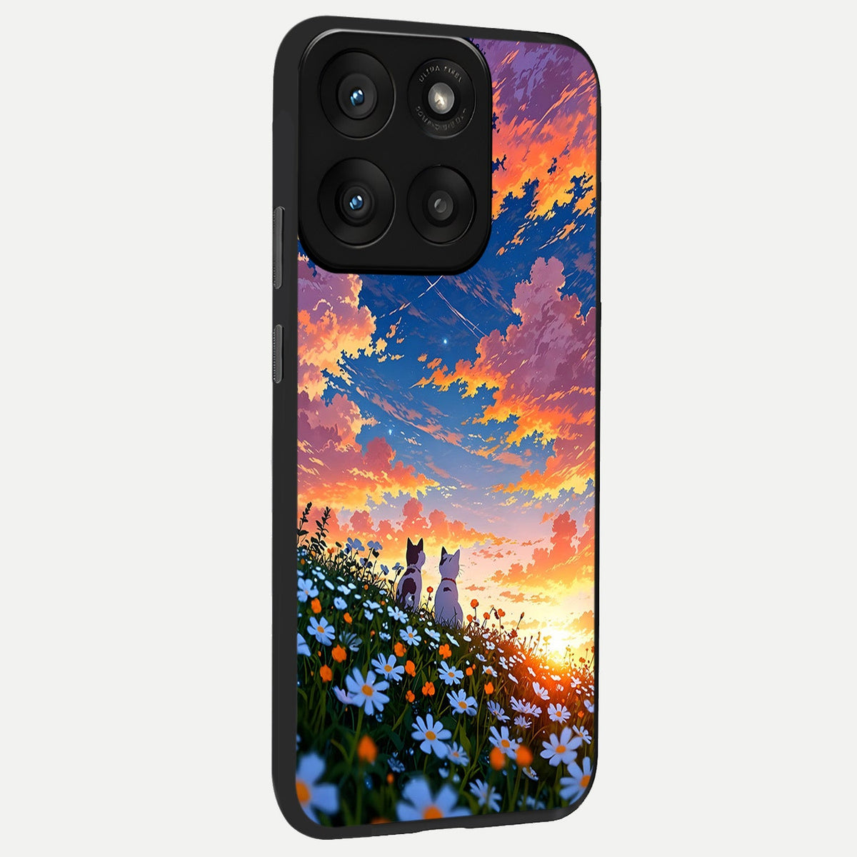  Two Cats Friends back cover For Moto Edge 60 Pro slim fit glass case with vibrant aesthetic design