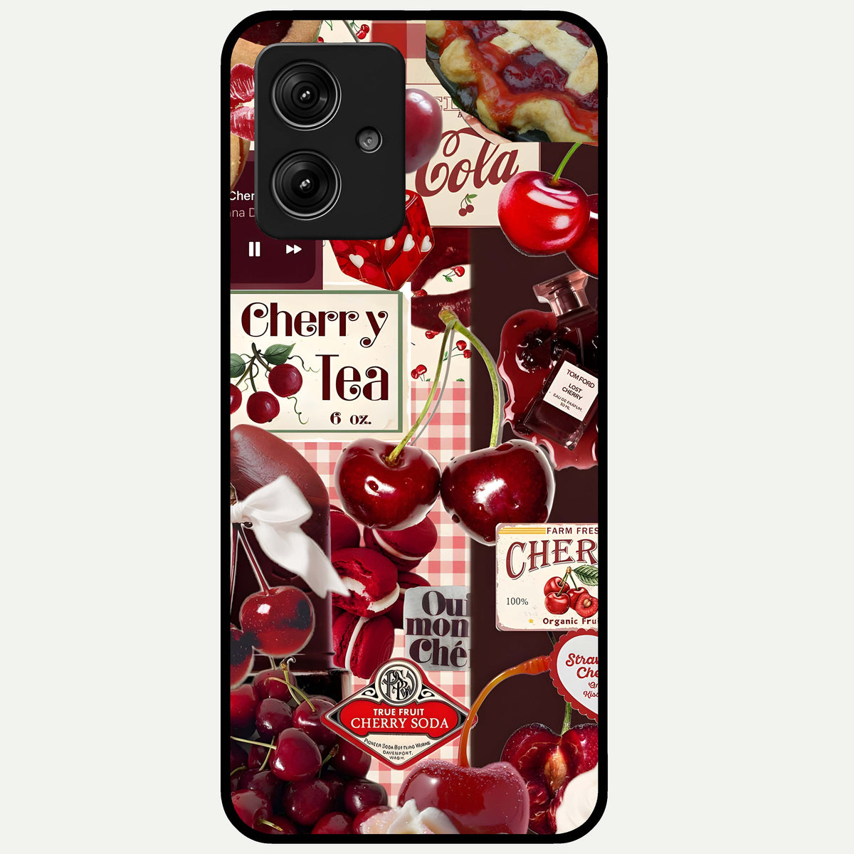  Aesthetic Cherry Tea Glass Case For Moto G54 back cover – full design glossy printed glass finish